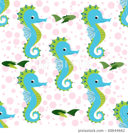 Seahorse and starfish seamless pattern. Sea life summer background. Cute sea life. Design for fabric and decor. Seahorse and starfish seamless pattern. Sea life summer background. Cute sea life. Design for fabric and decor. 88644662