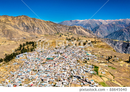 Aerial view of Cabanaconde town at the Colca Canyon in Peru 88645040