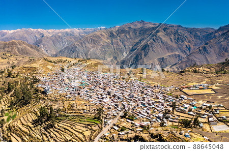 Aerial view of Cabanaconde town at the Colca Canyon in Peru Aerial view of Cabanaconde town at the Colca Canyon in Peru 88645048