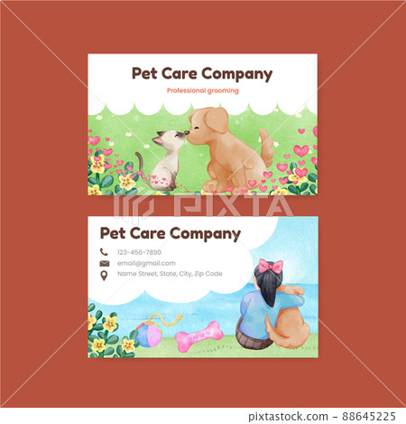 Business card template with cute dog and cat... - Stock Illustration  [88645225] - PIXTA