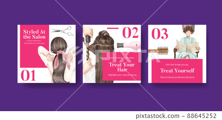 Banner template with salon hair beauty concept,watercolor style 88645252