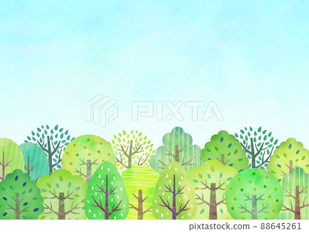 清新綠色森林手繪風格 88645261