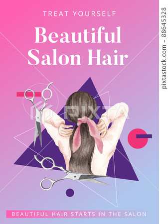 Poster template with salon hair beauty concept,watercolor style Poster template with salon hair beauty concept,watercolor style 88645328