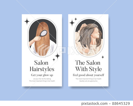 Instagram template with salon hair beauty concept,watercolor style Instagram template with salon hair beauty concept,watercolor style 88645329