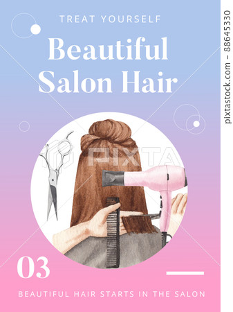 Poster template with salon hair beauty concept,watercolor style Poster template with salon hair beauty concept,watercolor style 88645330