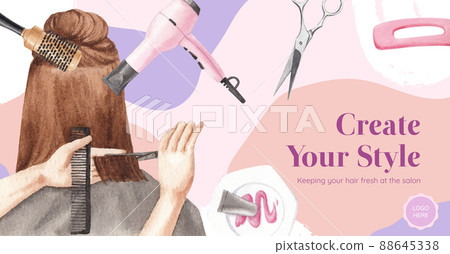 Facebook template with salon hair beauty concept,watercolor style Facebook template with salon hair beauty concept,watercolor style 88645338