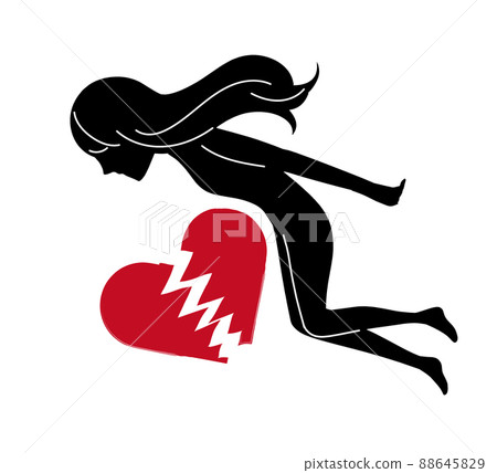 Abstract illustration of suicide image of broken heart symbol and silhouette of woman throwing Abstract illustration of suicide image of broken heart symbol and silhouette of woman throwing 88645829