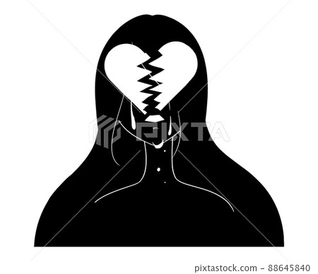 Abstract illustration of a woman shedding black tears and a depressed image of a broken heart 88645840