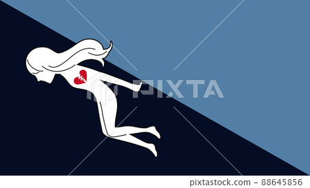 一個女人投擲自己和一顆破碎的心的自殺形象的抽象插圖 一個女人投擲自己和一顆破碎的心的自殺形象的抽象插圖 88645856