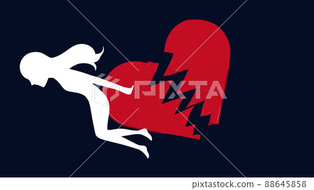 Abstract illustration of suicide image of a woman throwing herself and a broken heart Abstract illustration of suicide image of a woman throwing herself and a broken heart 88645858
