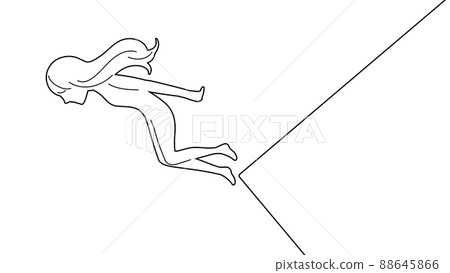 Abstract illustration of suicide image of silhouette of woman jumping black line in white paint Abstract illustration of suicide image of silhouette of woman jumping black line in white paint 88645866