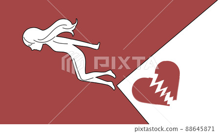 Abstract illustration of suicide image of a woman throwing herself and a broken heart 88645871