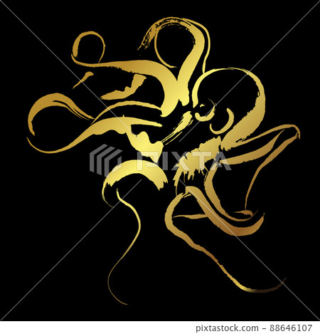 Octopus ,Golden brush stroke painting over black background Octopus ,Golden brush stroke painting over black background 88646107