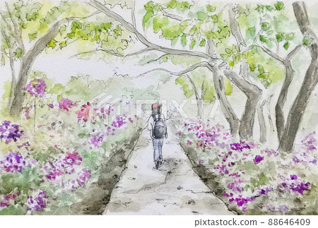 girl garden walk 88646409