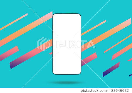 E-business. Close up of cell phone with mock up at turquoise background with multicolored stripes. Copy space. Concept of cyberspace and social media E-business. Close up of cell phone with mock up at turquoise background with multicolored stripes. Copy space. Concept of cyberspace and social media 88646682