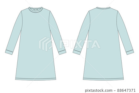 Nightdress technical sketch. Cotton chemise for children. Nightgown. Mint color. Nightdress technical sketch. Cotton chemise for children. Nightgown. Mint color. 88647371