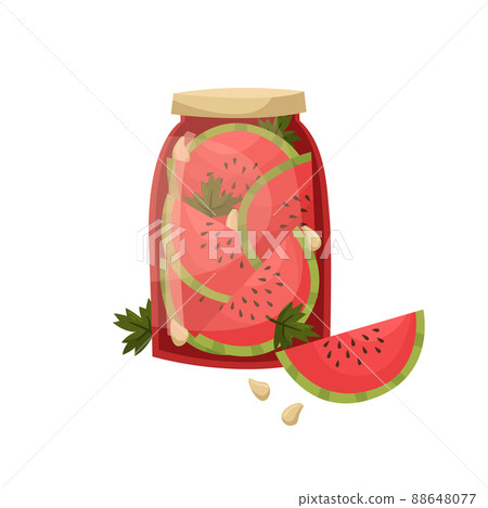 Vector illustration of a jar with pickled watermelon. Preparations for the winter. 88648077