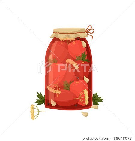 Vector illustration of a jar of pickled tomatoes. Preparations for the winter. Vector illustration of a jar of pickled tomatoes. Preparations for the winter. 88648078