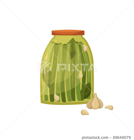 Vector illustration of a jar with pickled green beans. Preparations for the winter. 88648079