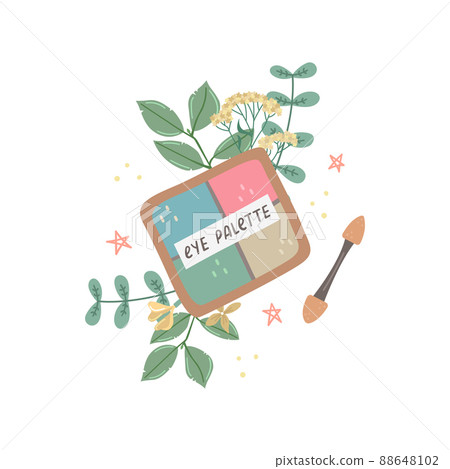 Vector illustration of eye shadow with applicator and floral decor. 88648102