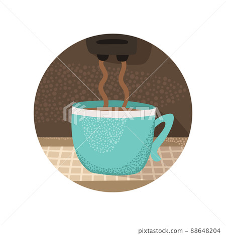 Vector illustration of a coffee machine brewing coffee in a cup. Vector illustration of a coffee machine brewing coffee in a cup. 88648204