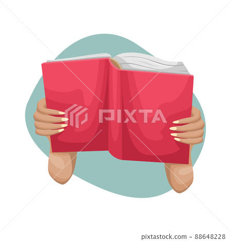 An open book in a woman's hands. A person reads a hardcover book. 88648228