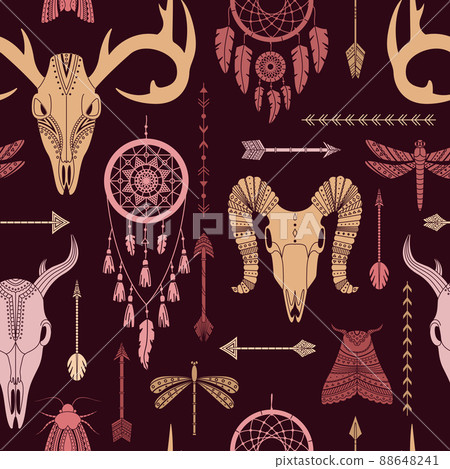 Vector seamless pattern with boho... - Stock Illustration [88648241 ...