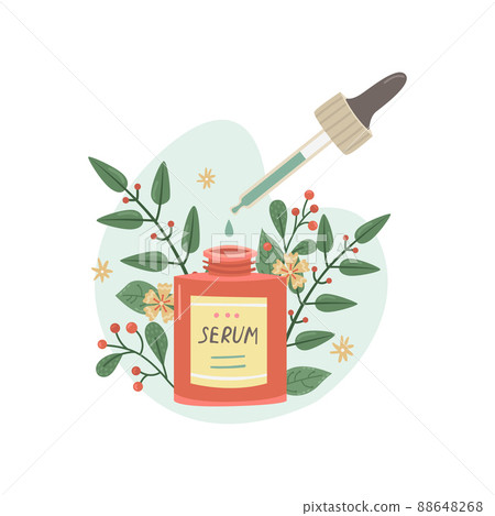 Vector illustration of facial care serum with botanical decor. Beauty Industry 88648268