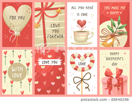 Vector set of Valentines day greeting cards. Flat style 88648296