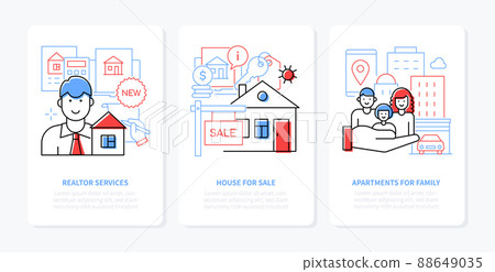Real estate transactions - line design style banners set 88649035