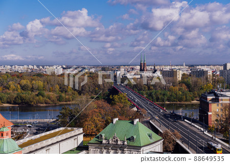 Eastern Warsaw, Poland panoramic aerial view on Vistula River. 88649535