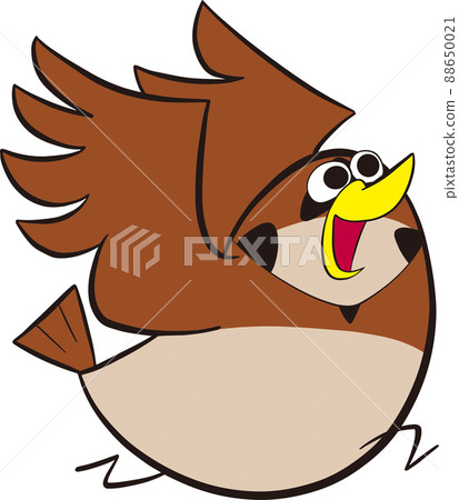 一隻快樂的麻雀,它的翅膀張開,它的嘴巴張開 一隻快樂的麻雀,它的翅膀張開,它的嘴巴張開 88650021