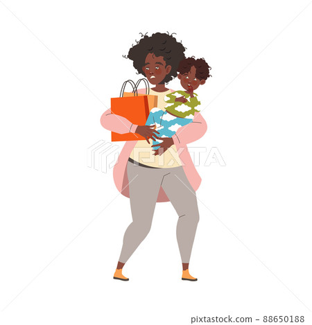 Tired Mom Holding Baby and Shopping Bag with Arms Feeling Stress and Exhaustion of Multitasking Vector Illustration Tired Mom Holding Baby and Shopping Bag with Arms Feeling Stress and Exhaustion of Multitasking Vector Illustration 88650188
