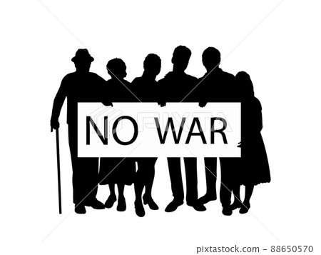 Silhouette family holds placard NO WAR. Silhouette family holds placard NO WAR. 88650570