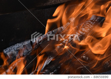 Blazing firewood in the fire coals 88650890