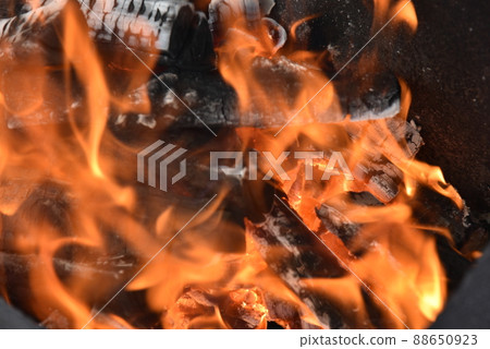 Blazing firewood in the fire coals 88650923