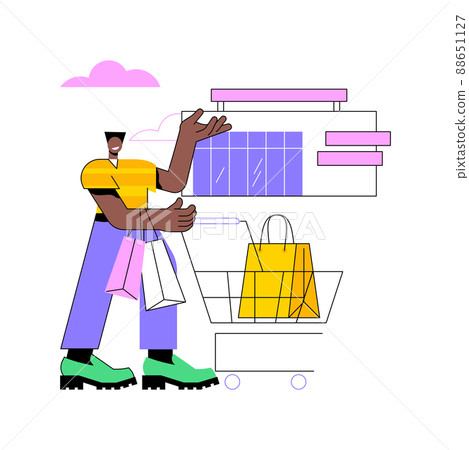 Big box store abstract concept vector illustration. Superstore, big box discounter, large area store, shopping center, retail park, general merchandise, specialized megastore abstract metaphor. 88651127