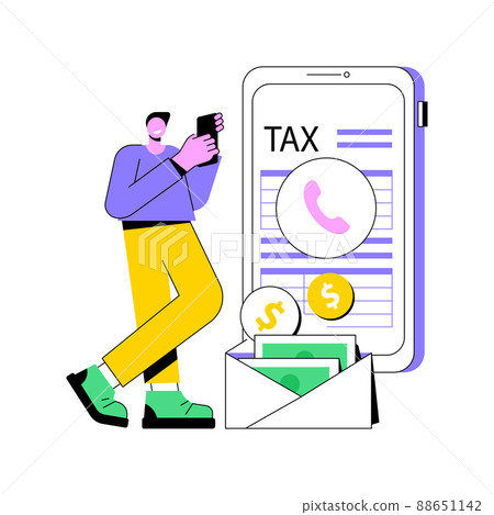 Phone tax filing abstract concept vector illustration. File your return, automated cell phone service, fixed income, income statement, gather paperwork, financial audit abstract metaphor. 88651142