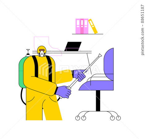 Office disinfection service abstract concept vector illustration. Clean workspace, surface sanitizing, employee safety amid covid19 pandemic, virus exposure, personal protection abstract metaphor. 88651187