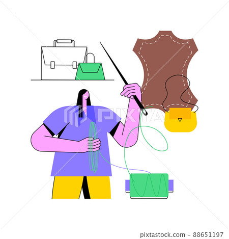 Leather handcraft abstract concept vector illustration. Handmade product, genuine leather apparel, designer bags and footwear, handcrafted goods, online shop, self-made items abstract metaphor. 88651197