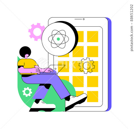 React native mobile app abstract concept vector illustration. Cross-platform native mobile app development framework, JavaScript library, user interface, operating system abstract metaphor. 88651202