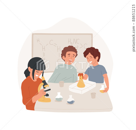 Science class isolated cartoon vector illustration. Children research in laboratory, science day camp, PA program, after school class, daycare center, extracurricular education vector cartoon. Science class isolated cartoon vector illustration. Children research in laboratory, science day camp, PA program, after school class, daycare center, extracurricular education vector cartoon. 88651215