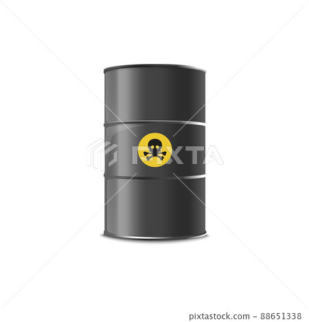 Realistic black metal barrel with skull and bones symbol Realistic black metal barrel with skull and bones symbol 88651338