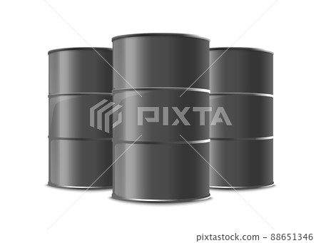 Industrial black metal barrels group realistic vector illustration isolated. Industrial black metal barrels group realistic vector illustration isolated. 88651346