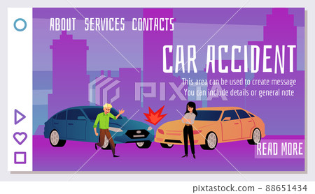 Two cars collided on the road, traffic collision landing page template, flat vector illustration. 88651434