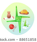 Pagan festival Imbolk grass cross and elements illustration. Vector art for a greeting card, logo, web, print.  88651858