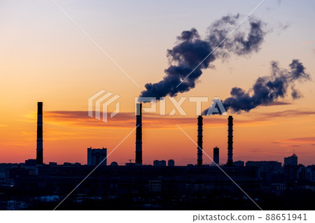 Industrial zone with pipe thick white smoke is poured from the factory chimney. 88651941