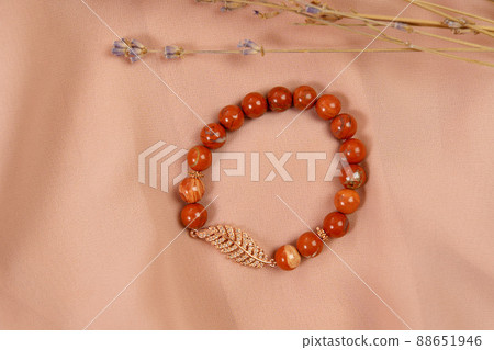 Bracelet jewelry made of jasper stone. Handmade jewelry Bracelet jewelry made of jasper stone. Handmade jewelry 88651946