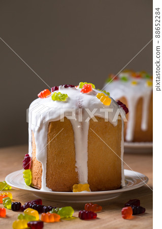 Easter cake with sweets for children, close-up Easter cake with sweets for children, close-up 88652284