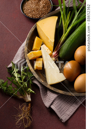 Cheese, eggs and greens Cheese, eggs and greens 88652362